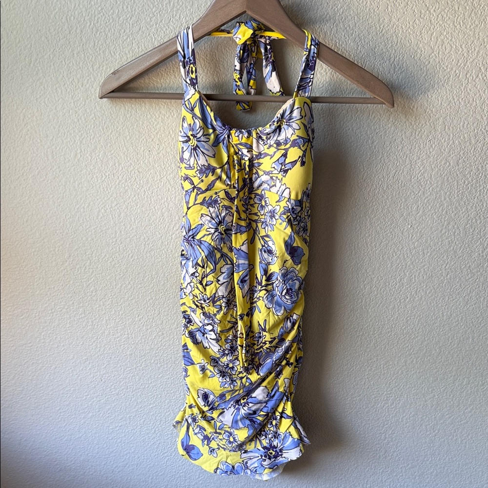 Floral Yellow and Blue Halter Swimsuit